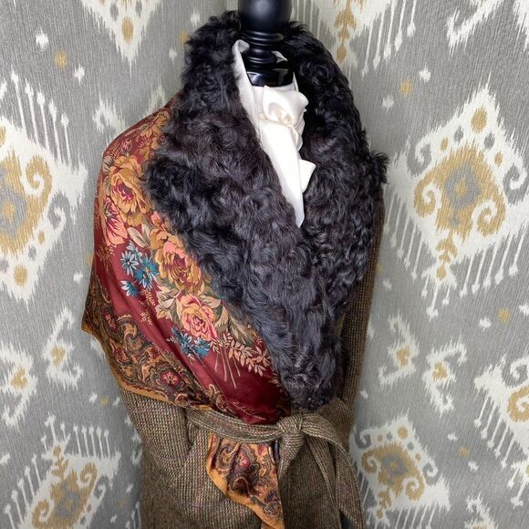 Ralph Lauren Fall 2011 Runway Olive Plaid Wool Tweed Shearling Collar Wrap Coat - Picture 12 of 16